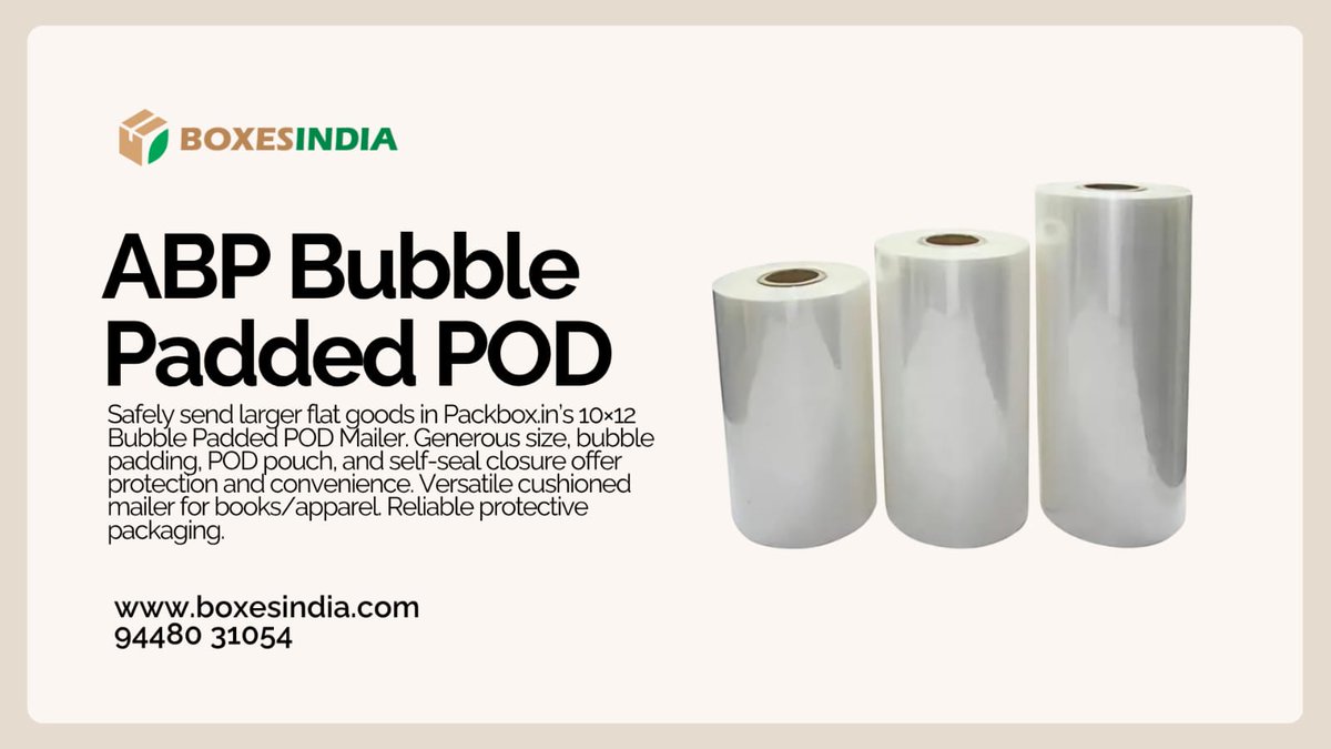 BoxesIndia's tweet photo. ABP Bubble Padded POD designed for safe and secure shipping of fragile and valuable products.
Premium ABP Bubble Padded POD
Order Now: https://t.co/f3WPdokUeO
9448031054
#BubblePaddedPOD #ABPBags #CourierPackaging #ProtectivePackaging #BoxesIndia https://t.co/jVETBg8xk6
