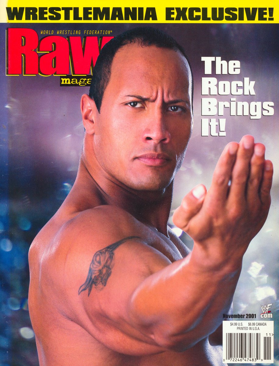 WUonline's tweet photo. I was looking at some old #WWFRaw Magazines this morning, and came across the November 2001 issue, with @TheRock on the cover.  Inside is a five-page article on the 3rd Annual #BrianPIllmanMemorial. I thought you would like to see it, @LexisKingWWE.  The article was written by @BrianRSolomon. #WUOnline #WWE #BringBackWWEMagazines