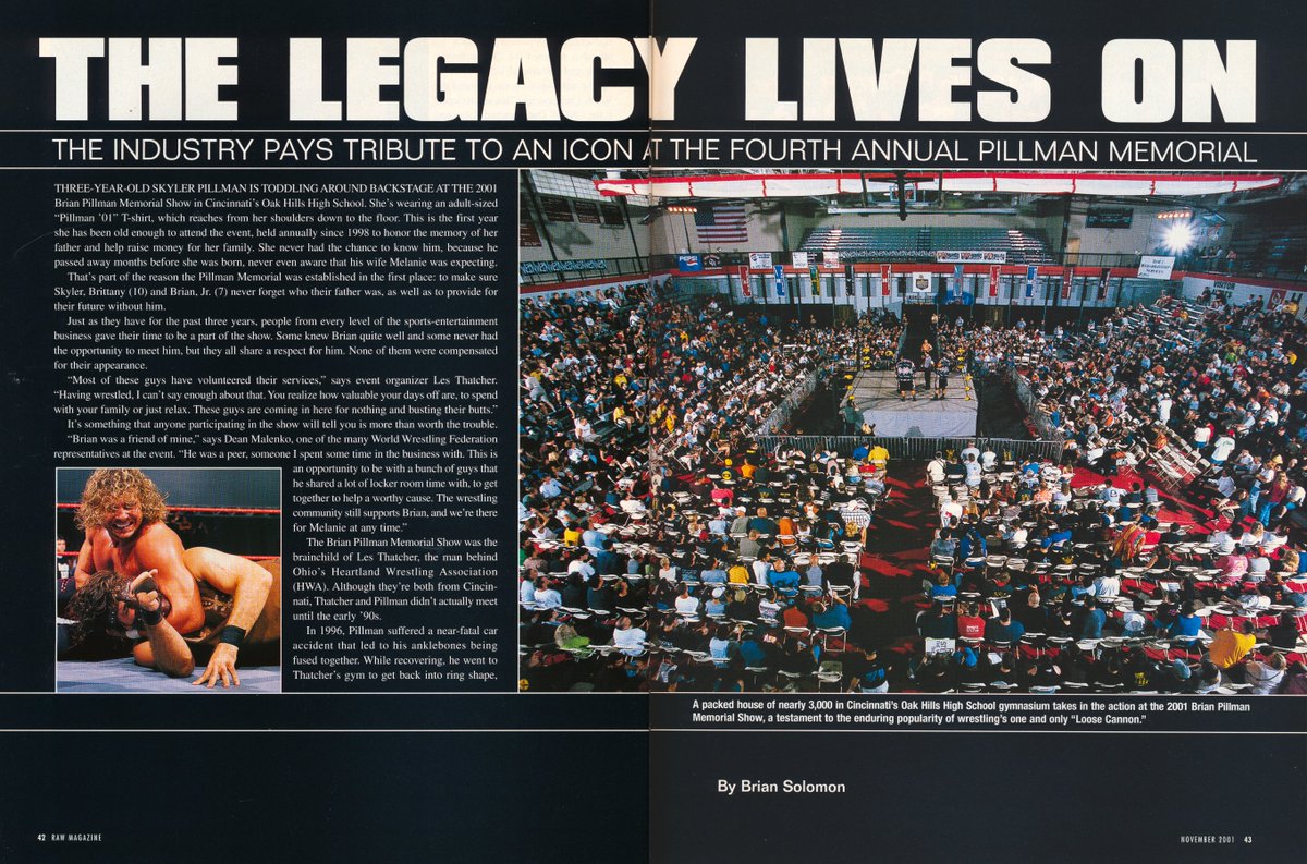 WUonline's tweet photo. I was looking at some old #WWFRaw Magazines this morning, and came across the November 2001 issue, with @TheRock on the cover.  Inside is a five-page article on the 3rd Annual #BrianPIllmanMemorial. I thought you would like to see it, @LexisKingWWE.  The article was written by @BrianRSolomon. #WUOnline #WWE #BringBackWWEMagazines