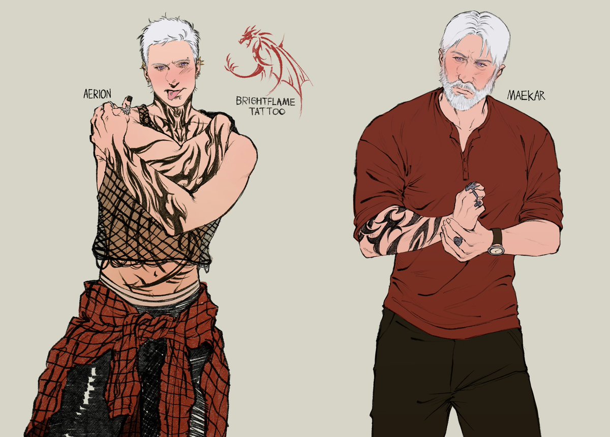 Darklorddemonic's tweet photo. Tattoo artist au Aerion with Dada Maekar #AerionTargaryen #MaekarTargaryen #akotsk https://t.co/n182bVZVZp