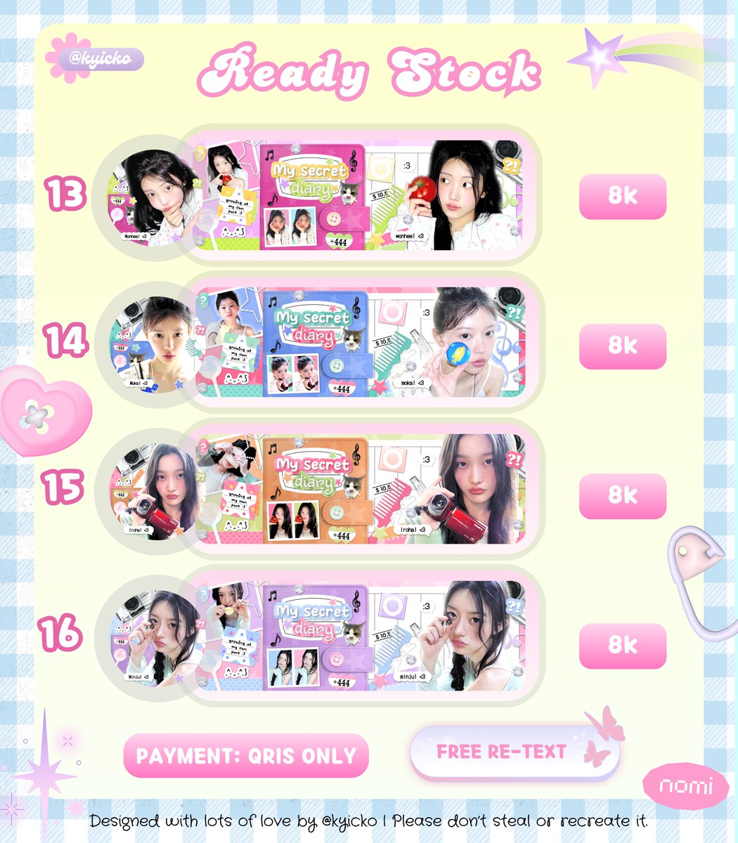 sukatobio's tweet photo. hii guyss aku lagi bu bgtt, aku mau clearance sale layout2 di bawah ini jadi cuma 3k-8k aja yukk :3 boleh re-text tapi nambah fee +2K yaaa ^___^ langsung sebut aja mau nomor berapaaa 💓

*harga yg tertera sudah harga diskon.

#zonauang #bealanja https://t.co/peJf4qawzQ