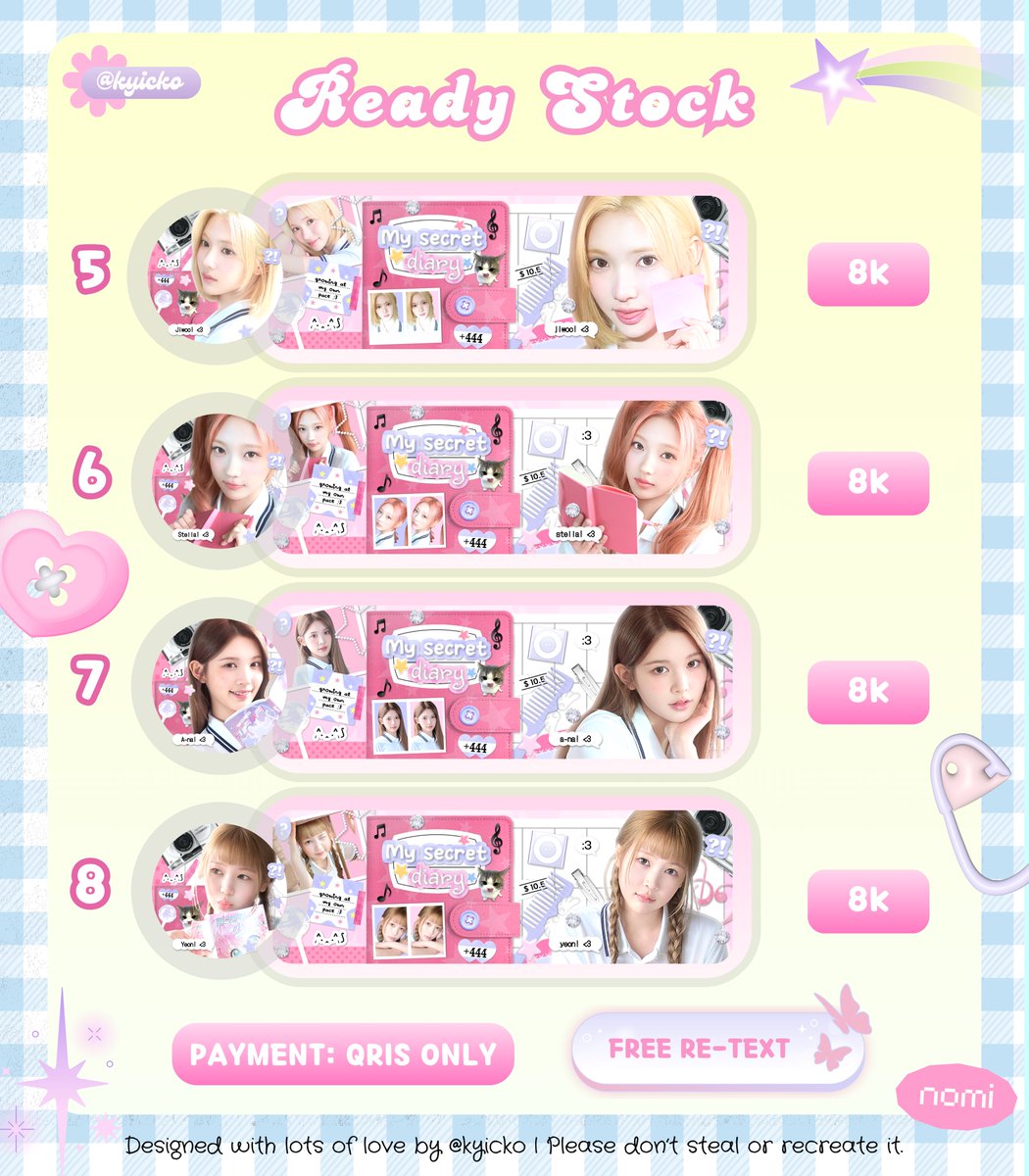 sukatobio's tweet photo. hii guyss aku lagi bu bgtt, aku mau clearance sale layout2 di bawah ini jadi cuma 3k-8k aja yukk :3 boleh re-text tapi nambah fee +2K yaaa ^___^ langsung sebut aja mau nomor berapaaa 💓

*harga yg tertera sudah harga diskon.

#zonauang #bealanja https://t.co/peJf4qawzQ
