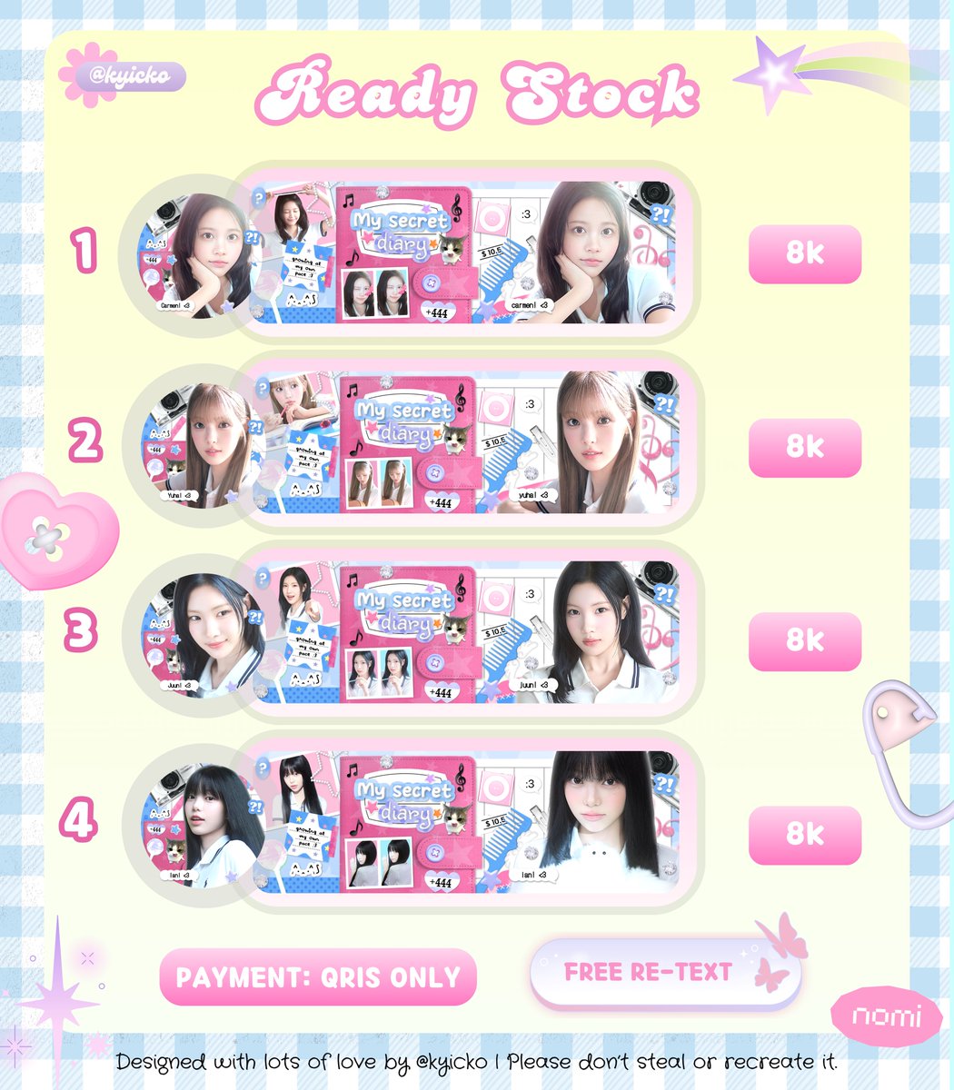 sukatobio's tweet photo. hii guyss aku lagi bu bgtt, aku mau clearance sale layout2 di bawah ini jadi cuma 3k-8k aja yukk :3 boleh re-text tapi nambah fee +2K yaaa ^___^ langsung sebut aja mau nomor berapaaa 💓

*harga yg tertera sudah harga diskon.

#zonauang #bealanja https://t.co/peJf4qawzQ