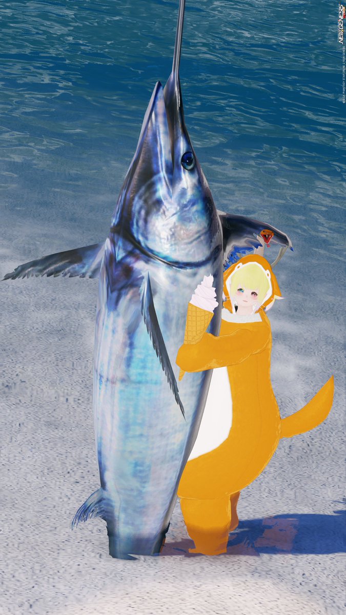 amungsv2's tweet photo. ばんご飯のために釣りに来たら、カジキが釣れてびびってるとなかい🦌 https://t.co/uyc9uRfyqt