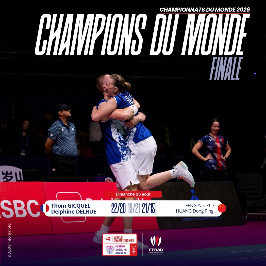 FranceinIndia's tweet photo. 🇫🇷🏸🥇 Historic day for French badminton!
Alex Lanier and Thom Gicquel/Delphine Delrue are World Champions at the BWF World Championships in New Delhi, a first for France in both events!
Huge congratulations 👏 
Thank you India🇮🇳 for a superb championship! #BWF2026 https://t.co/ywHY2QBUIp