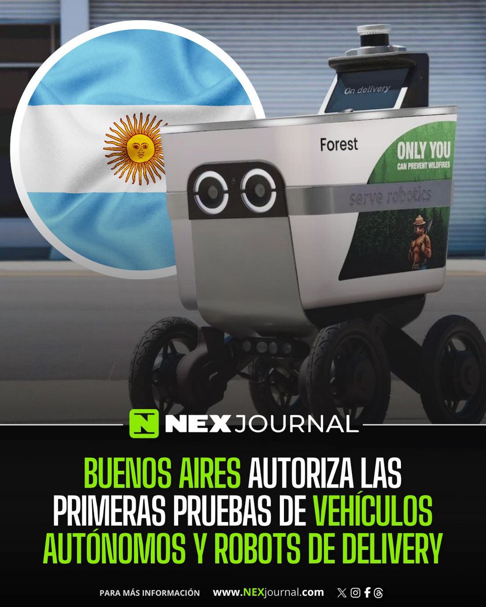 NexJournal's tweet photo. 🇦🇷‼️ | La Ciudad de Buenos Aires habilitó los ensayos en vía pública de autos sin conductor con autonomía Nivel 4 SAE y de robots terrestres para el reparto de última milla. Según la normativa porteña, las pruebas de vehículos requerirán de forma inicial a un conductor de respaldo a bordo, mientras que los dispositivos de entrega podrán operar sin operador presencial bajo un marco limitado de áreas y condiciones de seguridad autorizadas.