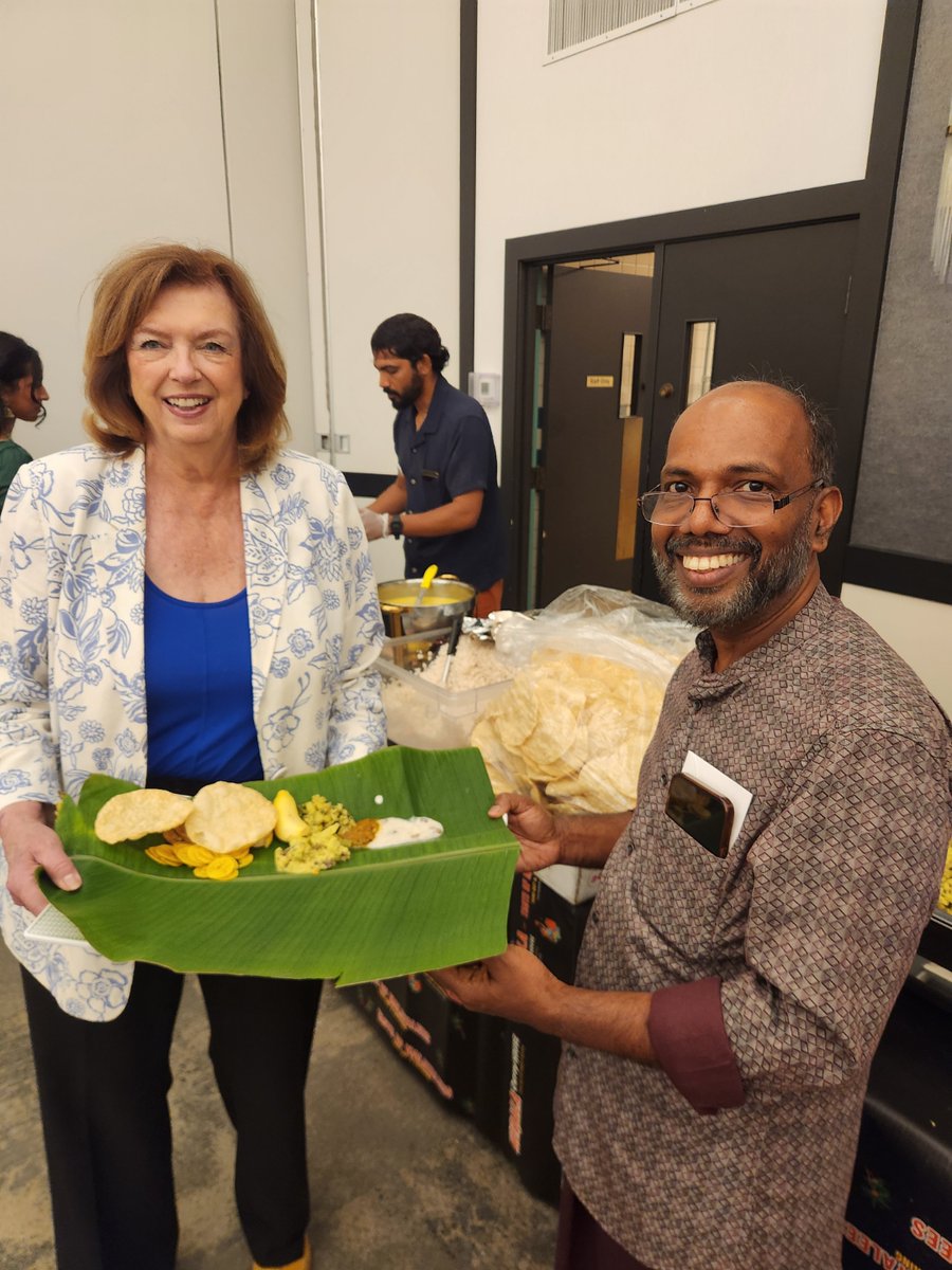 carolynhparrish's tweet photo. Wonderful celebration of MKS Oman ‘26, Kerala’s Fall Harvest Festival. Gorgeous threshold made of coloured shredded cocoanut. Super vegetarian lunch from Tomy Kokkat’s Kerala Curry House served by Prasad Nair’s volunteers. Councillor Kovac joined us and a huge crowd of families. https://t.co/f7YMoplzfc