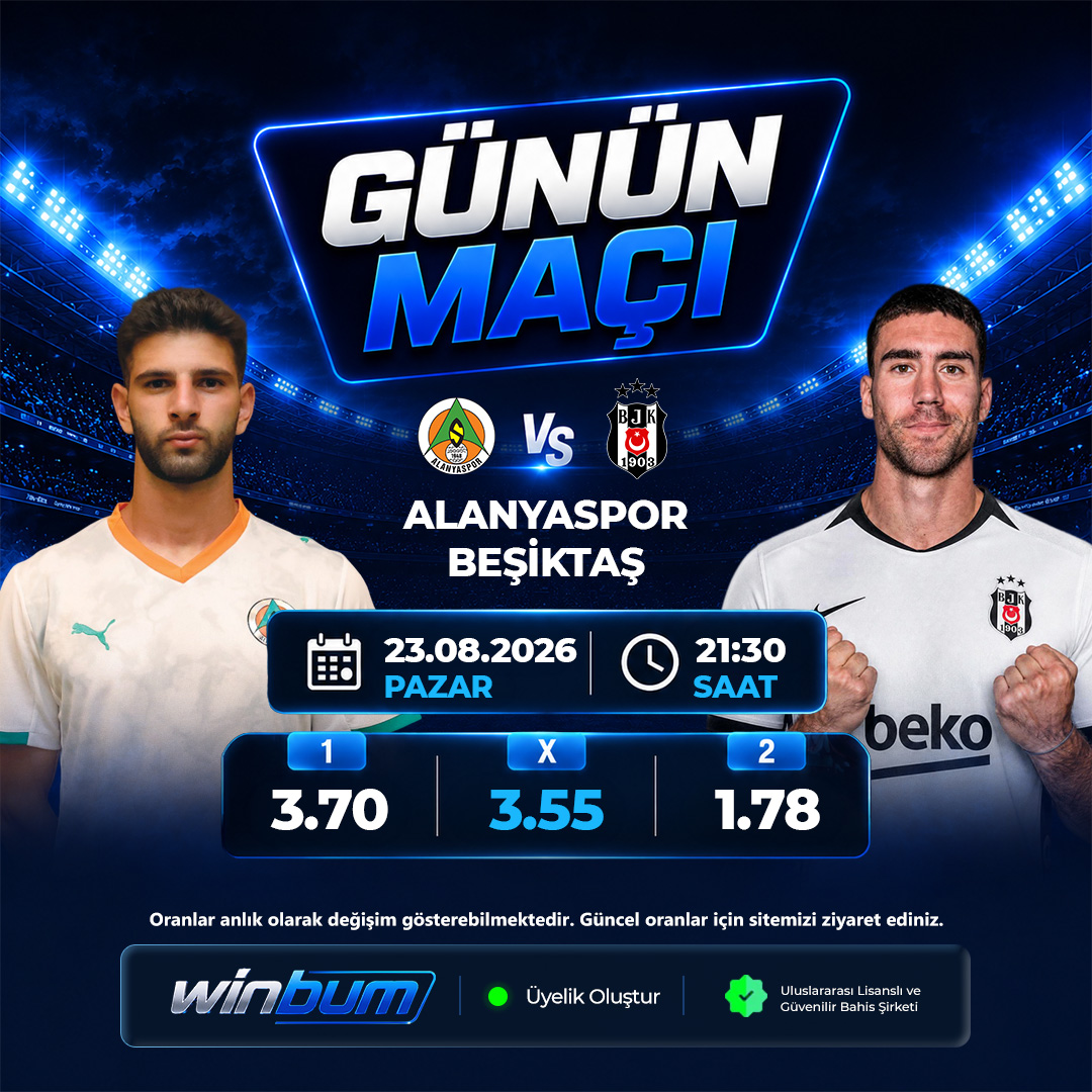 winbumtr's tweet photo. ⚽ GÜNÜN MAÇI!

Alanyaspor 🆚 Beşiktaş
⏰ 21:30
Maç öncesi oranlar belli oldu. Heyecan dolu karşılaşmada tercihini yap, fırsatları kaçırma. 🔥

🔗 Güncel Giriş: https://t.co/rF0wvsscCn

#Winbum #GününMaçı #Alanyaspor #Beşiktaş #İddaa #Bahis https://t.co/2mICumaH5J