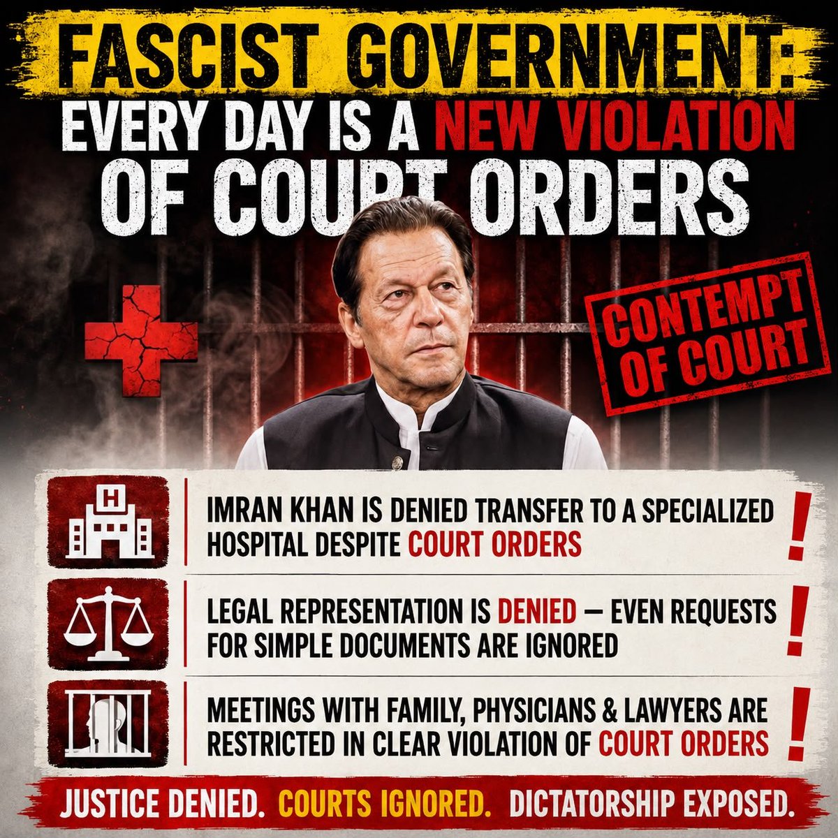 InsafPK's tweet photo. فاشسٹ حکومت نے تہیہ کر رکھا ہے کہ اول تو عدلیہ مفلوج ہی رہے، اور اگر وہ کوئی فیصلہ قانون کے مطابق دے ہی دے تو اسے مانا نہ جائے-
ک��ا وقت آ نہیں گیا کہ اس فاشسٹ حکمران ٹولے کو اقتدار سے گھسیٹ کر اُتارا جائے؟ https://t.co/3lWgJFZWIB