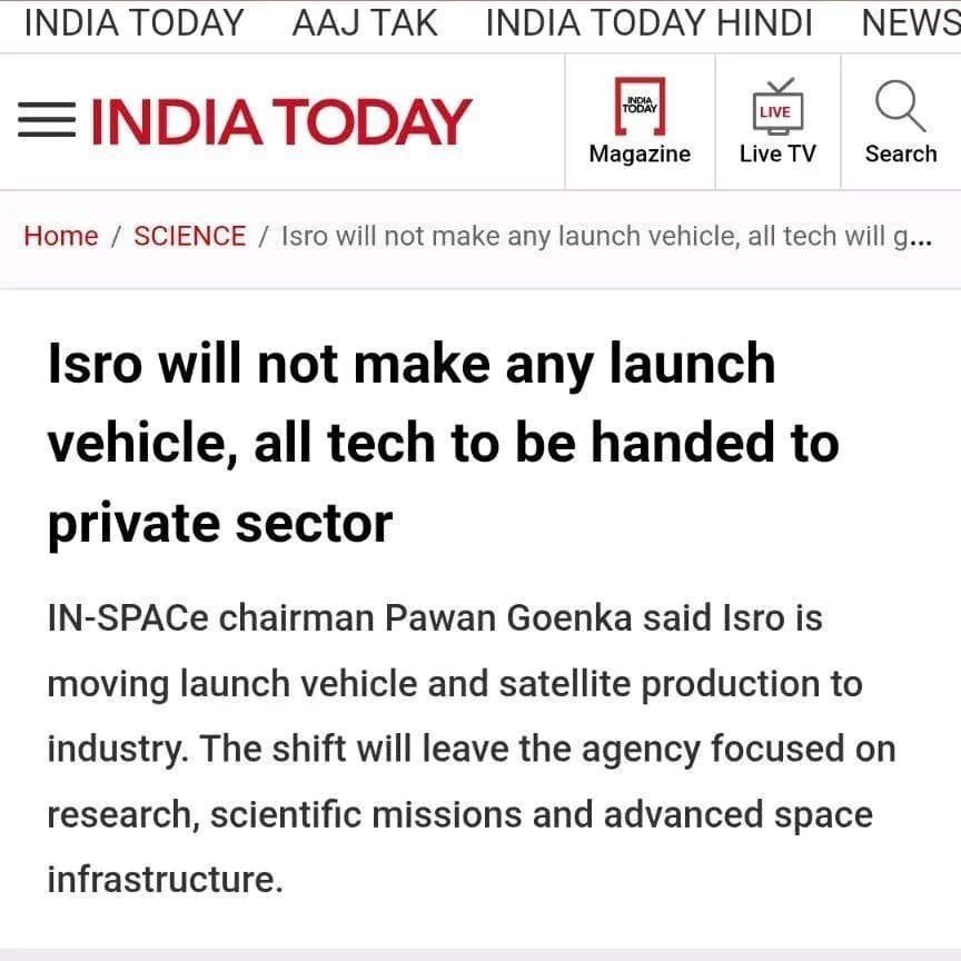 PriyankKharge's tweet photo. A high-performing public institution like ISRO, which delivered global credibility and commercial launches for India, is being sacrificed at the altar of the Modi government’s greed.

The writing was on the wall. Earlier this year, a Parliamentary Panel even flagged the undervalued transfer of ISRO technologies to private firms.

Now, ISRO is to stop making rockets altogether and hand it over to the private sector.

More than 50 years of technology and capability, built with public money, is being transferred at steep discounts so private firms can make large profits.

A cruel way to mark #NationalSpaceDay.