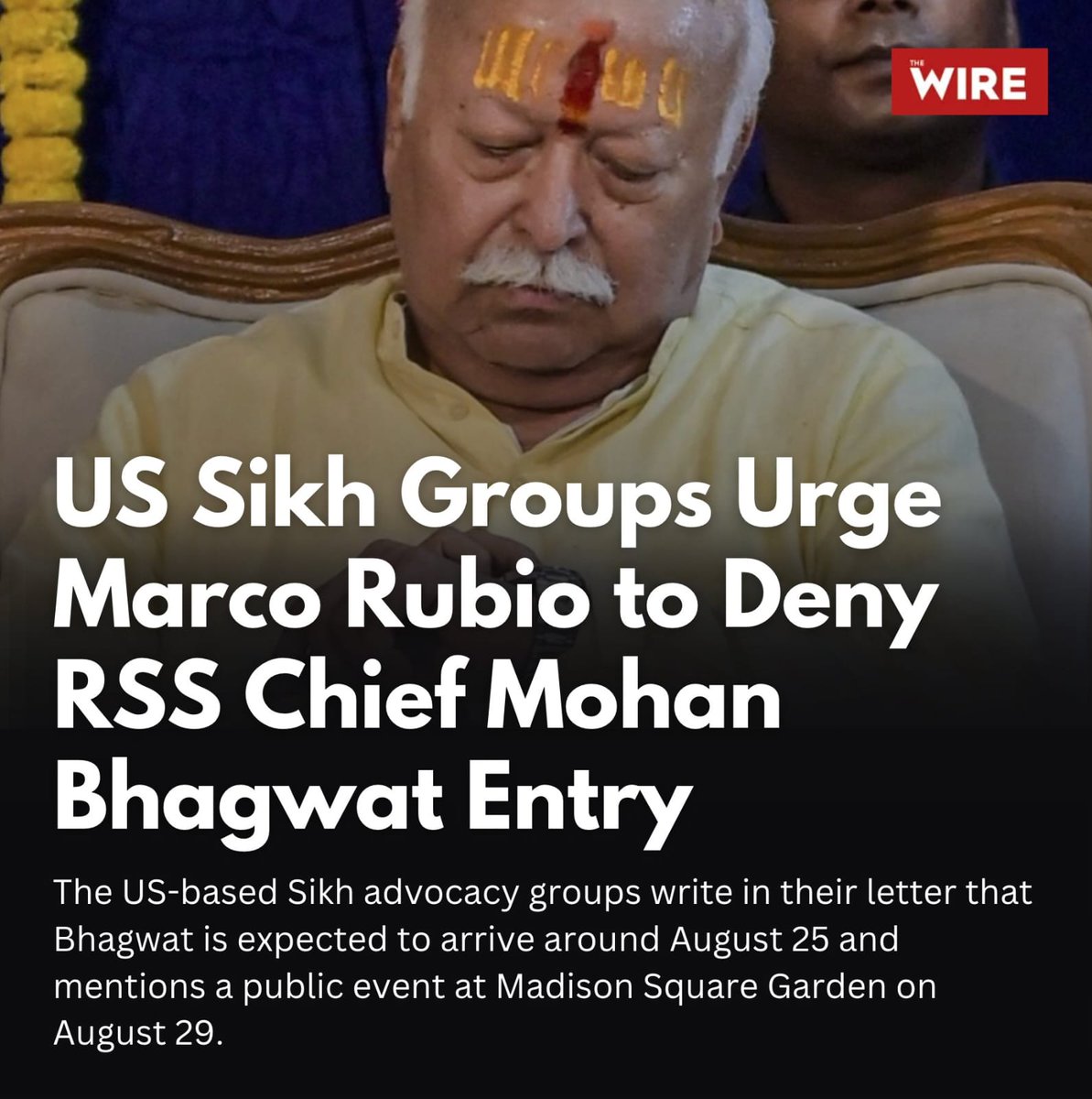 KaurUdhoke3's tweet photo. US based Sikh bodies demand entry ban on RSS supremo Mohan Bhagwat over his role in persecution of minorities in India. https://t.co/UIhno7bKAb