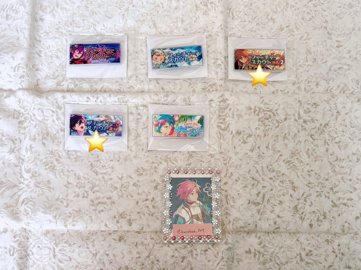 kurokan_509's tweet photo. 【交換•譲渡】あんスタ バナコレ SPOTLIGHT2025 フィーチャー2 テーマスカウト

譲→北斗.夏目.ゆうた.友也.カンナ.颯馬.千秋.宗.弓弦.マヨイ.ジュイス.凪砂.燐音.奏汰

求→画像3こはくor定価(+送料)

＊⭐️は交換のみ

都内手渡しor郵送
検索からもお気軽にお声がけください https://t.co/Xxei1eulzi