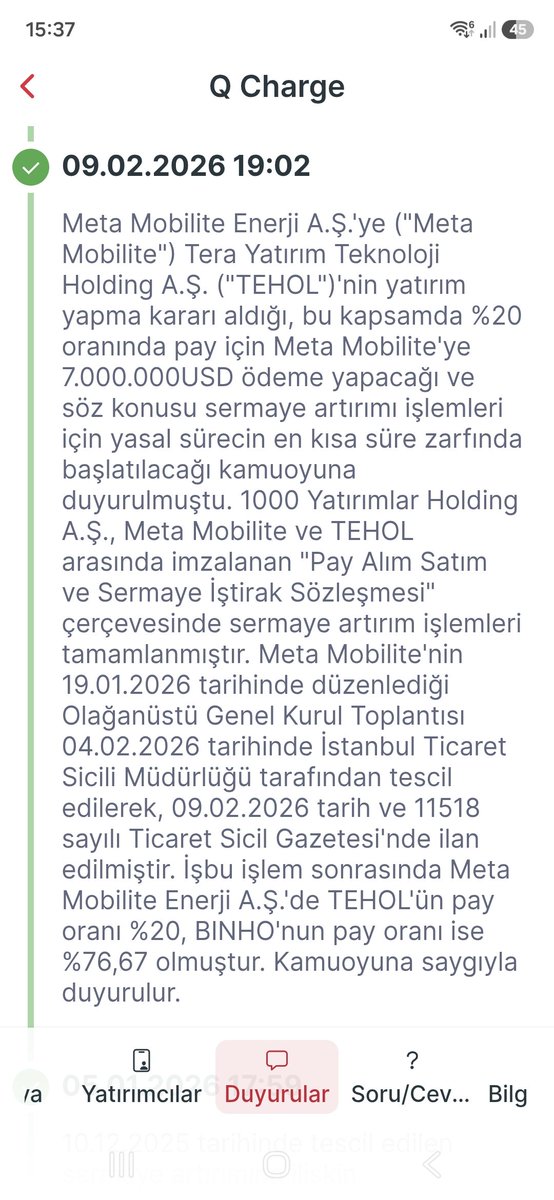 tom_kruyz's tweet photo. @BTstrateji Q charge BINHO iştiraki. Trugo şarj istasyonlarının kurulum sahibi. İlk olarak kitle fonlama sistemi @fonbulucu üzerinden halka arz oldu. Sonra Tehol 7 milyon dolar karşılığı % 20 pay aldı. Şu an şirket veya kfs üzerinden doğrulanmış bir bilgi yok. https://t.co/umri83Hgsk