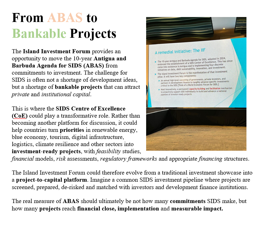 _mohamedimad's tweet photo. The next decade of #ABAS should be about turning #SIDS priorities into bankable #Projects and connecting them with the #Capital needed to deliver real economic and #Development impact.
#SIDS2026 #PrivateSector #ClimateFinance #BlueEconomy #SustainableDevelopment
#VisitMaldives https://t.co/4NJPz4MaPT