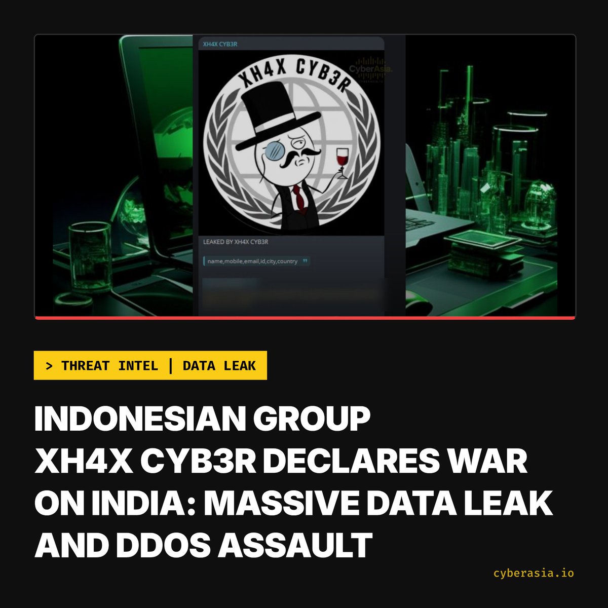 cyberasia_io's tweet photo. ๐จ India Alert ๐ฎ๐ณ
Indonesian Group XH4X CYB3R Declares War on India: Massive Data Leak and DDoS Assault
Read Full News :
https://t.co/teISLVKaZq
#CyberAsia #CyberWarfare #XH4XCYB3R
#India #DataBreach #DDoSAttack https://t.co/UvL2SKpXtv