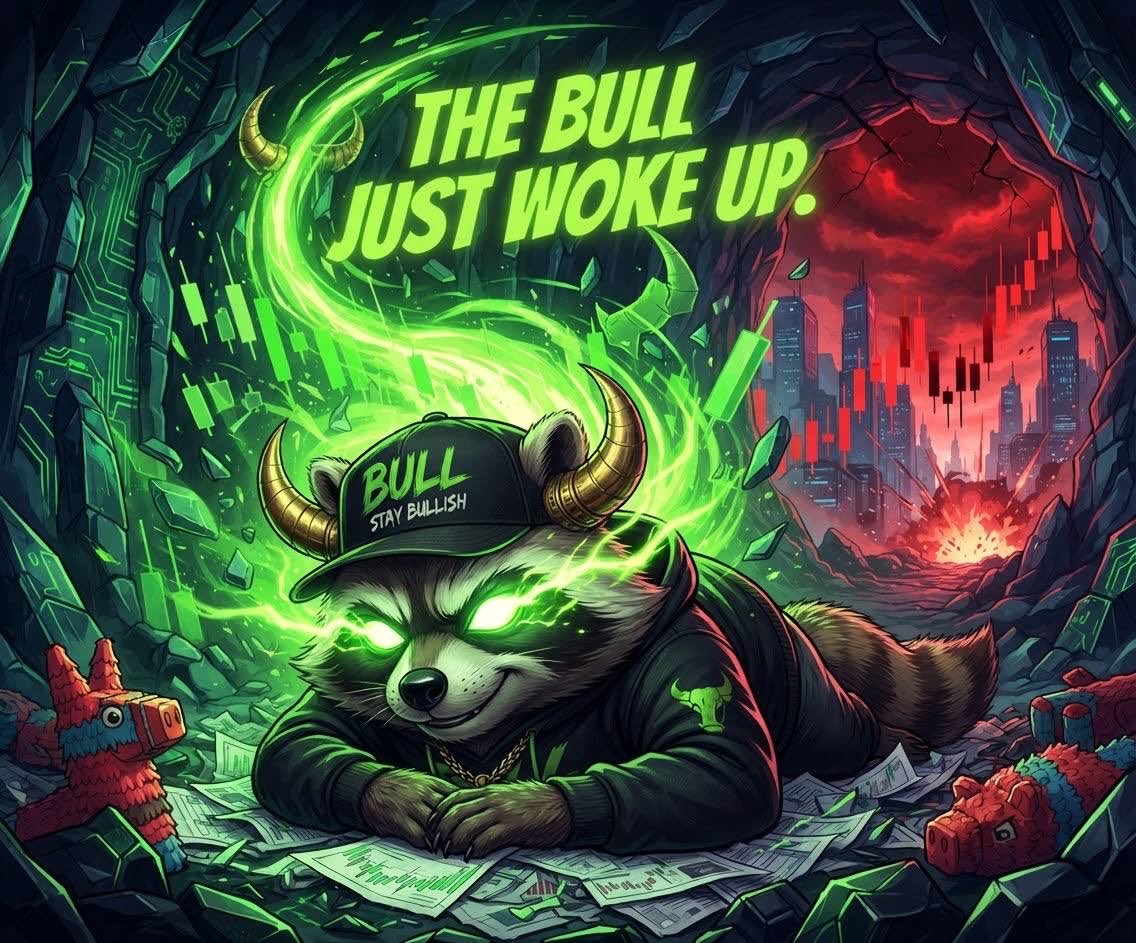 OffBullcoon's tweet photo. The bull just woke up… and I’ve been watching from the shadows. 🦝🐂

While everyone was panicking, I was loading up snacks, studying the charts, and waiting for the right moment. Now the cave is glowing, the horns are charged, and the mission is simple:

Stay bullish. Stay patient. Keep building.

Bullcoon isn’t here to follow the herd… we’re here to make noise. 🚀

If you’re ready to join the movement, make sure to check out https://t.co/bACksbH7px and hop into our Telegram. The community is growing, the story is just getting started, and there’s plenty of room in the cave for more raccoons. 🦝🔥