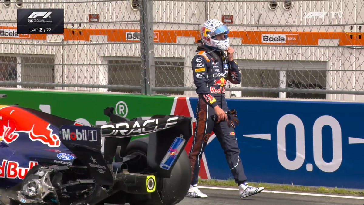 Vetteleclerc's tweet photo. Max out of his car, he is okay 🙏 #DutchGP https://t.co/Ob16u91KN4