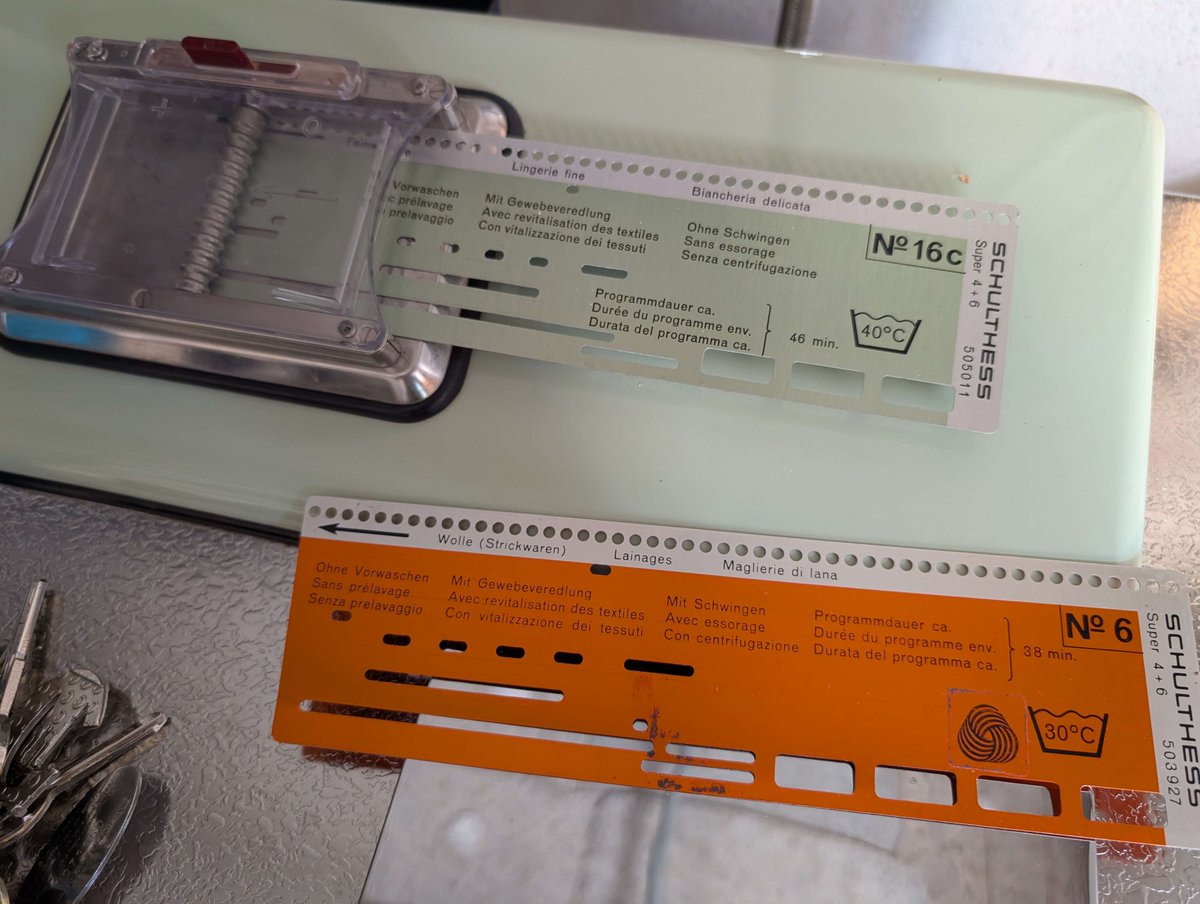 dimden's tweet photo. the washing machine we have in our rental is from 1958 and uses punch cards for operation https://t.co/u1gjFc5Xp2