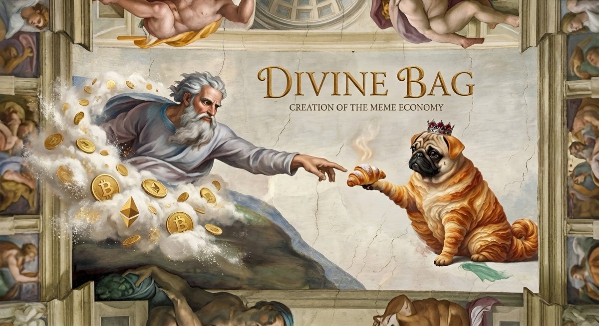Pugissant's tweet photo. Thus the true economy of the future was born. When the creator himself hands over the reins to the universe's master baker. Divine Bag. 🎨🥐✨

$PUGISSANT #RenaissanceArt #MemeEconomy https://t.co/f6U1kYODeQ