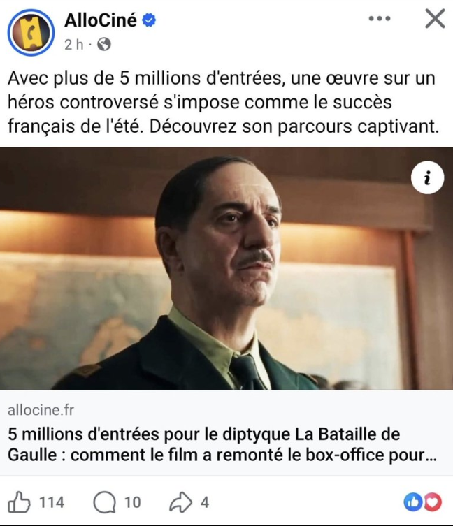 F_Desouche's tweet photo. Allociné qualifie Charles de Gaulle de « héros controversé » et déclenche l’indignation
https://t.co/CNuFwANGxe https://t.co/CYMHCZxCYq