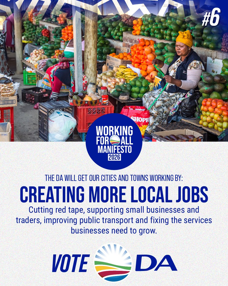 Our_DA's tweet photo. 📈 What would your town look like if there were more jobs and more opportunities for people to build a future?

The DA’s plan is to make it easier for businesses to open, grow and create jobs, by cutting red tape, supporting small businesses and traders, improving public transport and fixing the services businesses need.

Learn more 📲 https://t.co/abESLCW1c7