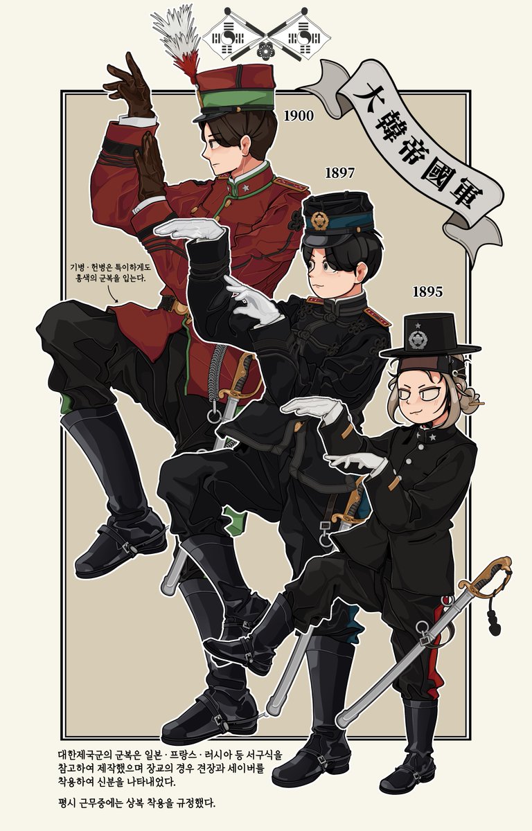 ateumaen4831's tweet photo. 대한제국군 大韓帝國軍 시기별 장교 군복들 https://t.co/OwQ3gFbrFA