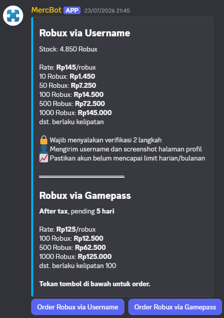 lakasude's tweet photo. haii! ada apa aja sih di server discord-ku?
• robux via send/username dan gamepass
• gift in game (gig) all game/map
• limited items
• rekber
• giveaway
...dan masih banyak lagii! https://t.co/b4qW3zkqcT