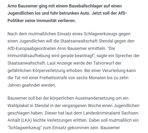 AfaNord's tweet photo. Wer sich politisch nicht der #AfD unterordnet wird bestraft. Das zeigt u.a. der Fall Bausemer, der in #Stendal mit Baseballkeule auf einen 14-jährigen losging. Dieser soll #Neonazi-Plakate beschädigt haben. "Wir werden sie jagen" sagte schon Alexander Gauland.
#NoNazis #NoAfD https://t.co/ZCPCWUi4py