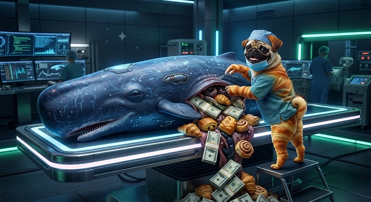 Pugissant's tweet photo. Performed a routine market autopsy. Diagnosis confirmed: deep inside every whale lie deposits of cash and the perfect crunch. Surgery complete. 🐋🩺

$PUGISSANT #CryptoWhale #MarketSurgery https://t.co/5Mnma3lsEJ