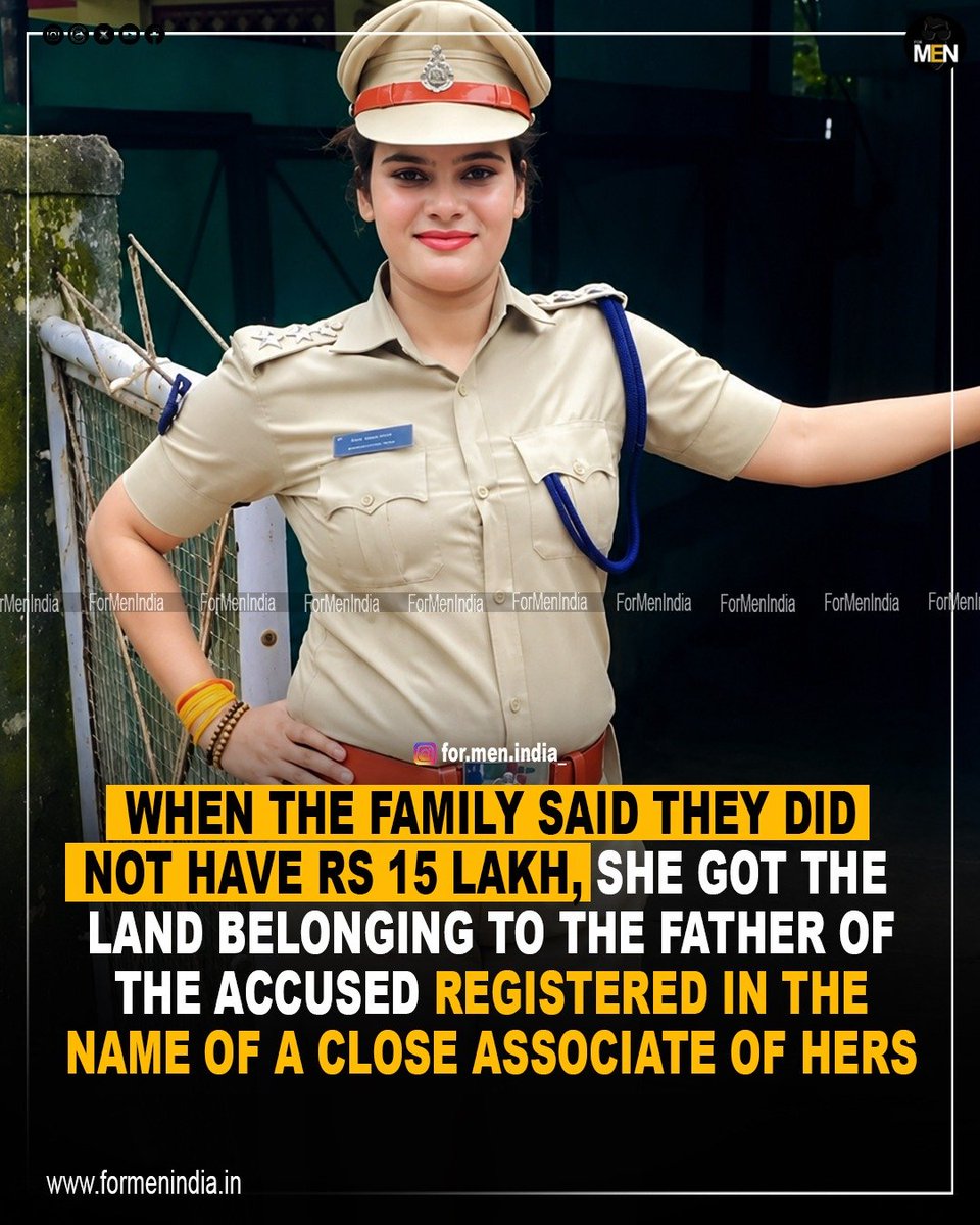 ForMenIndia_'s tweet photo. Neha Pachisia used to work as an air hostess before she left the aviation industry to begin preparation for public service examinations. 

After being selected in the Madhya Pradesh Public Service Commission (MPPSC), she worked in several districts of the state.

Now, Neha Pachisia has found herself in the limelight for a very different reason.

Pachisia, who is investigating a murder case in Katni, is accused of demanding money from the family of Akash Lodhi, who was arrested in April for the murder of a tribal man and later got bail in July. The family said they were pressured to pay Rs 15 lakh in return for help in the case.

According to the complaint, Pachisia and the then station house officer asked for money in exchange for changing statements in court and helping Akash Lodhi get relief in the murder case.

When the family said they could not arrange the money, Pachisia is accused of getting 2.15 hectares of land belonging to Lodhi’s father transferred to another person.

While the guideline value of the property was over Rs 82 lakh, it was sold for only Rs 18.20 lakh to one 
Maroof Ahmed Hanafi.

The departmental inquiry revealed that Pachisia allegedly misused her official position and police authority to coerce the transfer of Ramesh Lodhi's land to another individual in violation of rules. 

 Based on a complaint from the Bhopal Vigilance Branch and the instructions of the Jabalpur Zone, a case was registered against the CSP and other accused at the Kuthla police station in Katni on charges fraud, coercion, and criminal conspiracy.

#formenindia