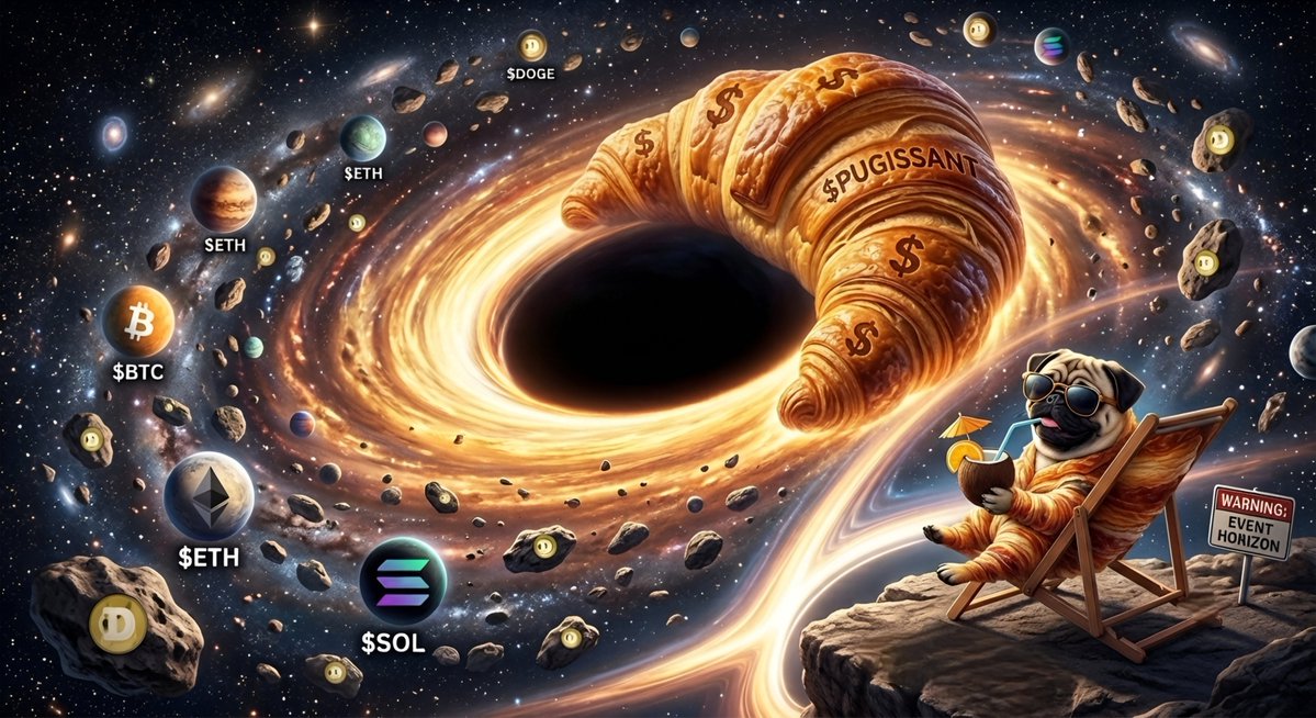 Pugissant's tweet photo. Gravity works flawlessly. Event horizon. $PUGISSANT. 🌌🥐 https://t.co/RGZDXgC3HY