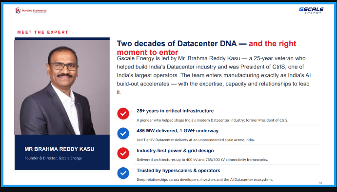 svinod_kumar's tweet photo. Nikhil Kamath invested ₹200 crore in CtrlS Datacenters as part of a larger ₹250 crore funding round

This led me to a Data center + Pharma precision engineering company!!

Why?
Interesting link I found is Mr. Brahma Reddy Kasu - the 25-year industry veteran who helped build India’s datacenter industry as the former President of CtrlS
 
Along the way, he learned that the biggest challenges in scaling digital infrastructure weren't just about technology - they were about manufacturing, supply chains, and the availability of reliable, mission-critical equipment.

That realization led him to found GScale.

GScale is linked to a Listed entity : Standard Engineering Technology Ltd (STEL) - bought a 51% stake in Gscale Energy for ₹190 Cr.