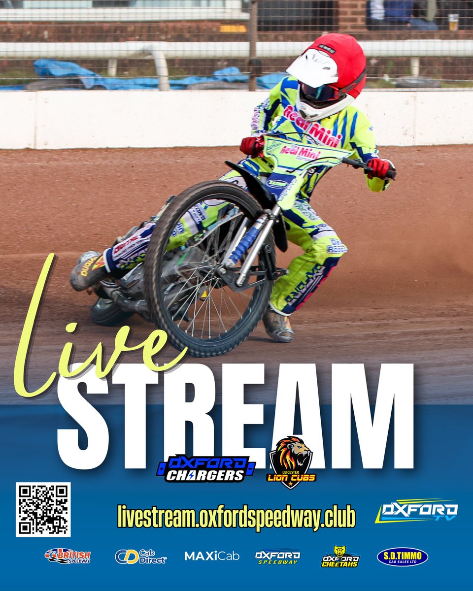 OxfordSpeedway's tweet photo. ⚡️ Oxford is the place to be at 3pm today as our Real Mini Company Oxford Chargers host Leicester Lion Cubs!

Can’t make it to the BetGoodwin Oxford Stadium? Watch every race live on Oxford TV!

📺 Live stream: https://t.co/mPILYzsiRn

#OxfordSpeedway | #BritishSpeedway🇬🇧 https://t.co/YdODMm9Qe5