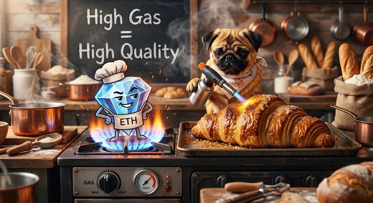 Pugissant's tweet photo. Want premium crunch and maximum quality? Get ready for serious gas. 
High Gas = High Quality. 👨‍🍳💎
$PUGISSANT

 #GasFees #CryptoKitchen https://t.co/e4BI2hRpRk