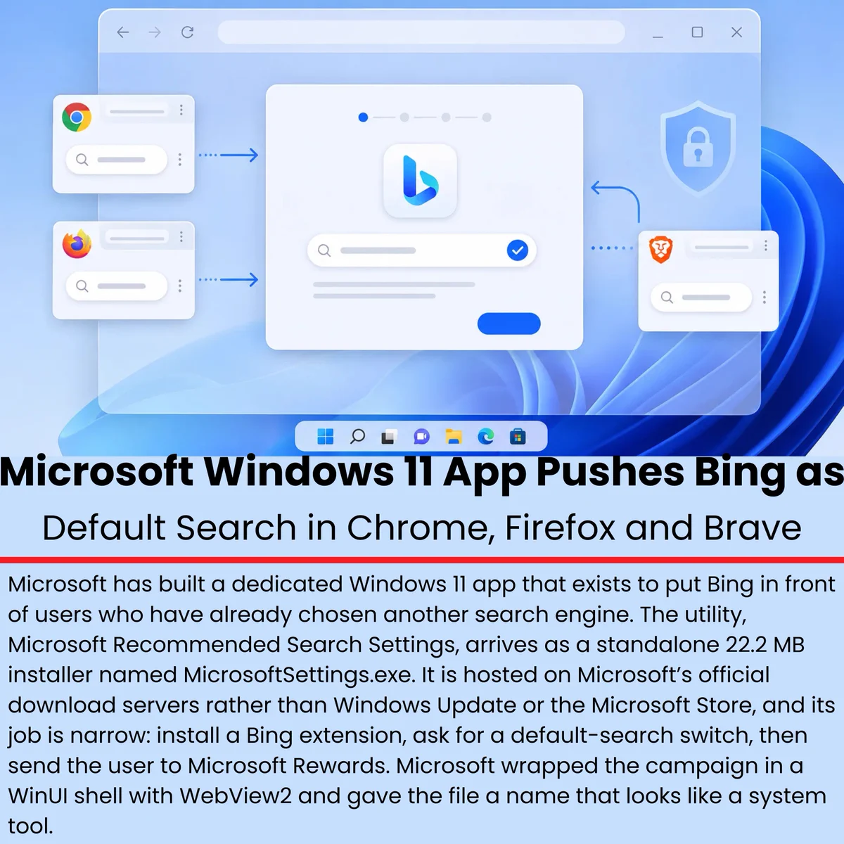 Microsoft Windows 11 App Pushes Bing as Default Search in Chrome, Firefox and Brave
