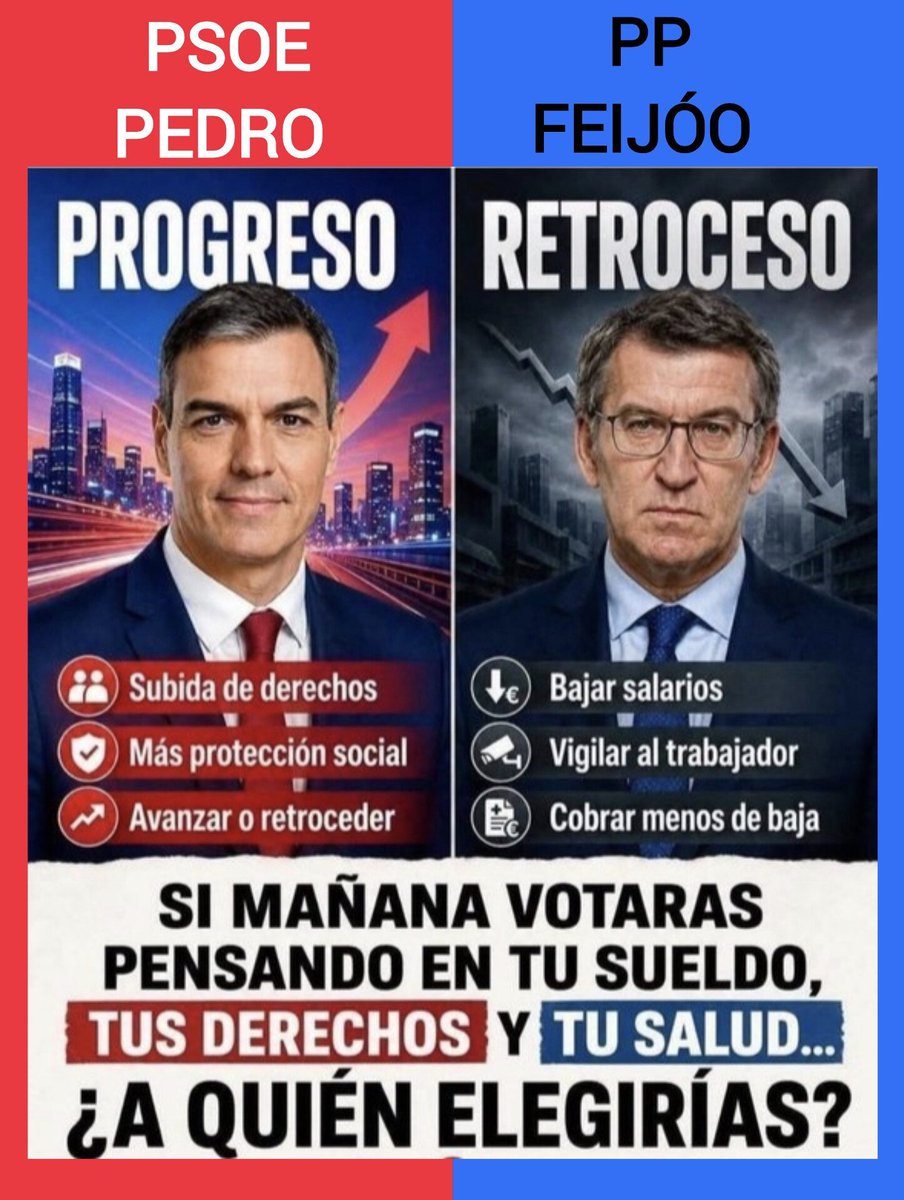 GuillemCristo's tweet photo. No hay más explicaciones.
De ti, de mi, de todos depende seguir caminando para adelante o retroceder al pasado tan oscuro al que nos quiere llevar @NunezFeijoo y @ppopular. https://t.co/m2Awqql6LO