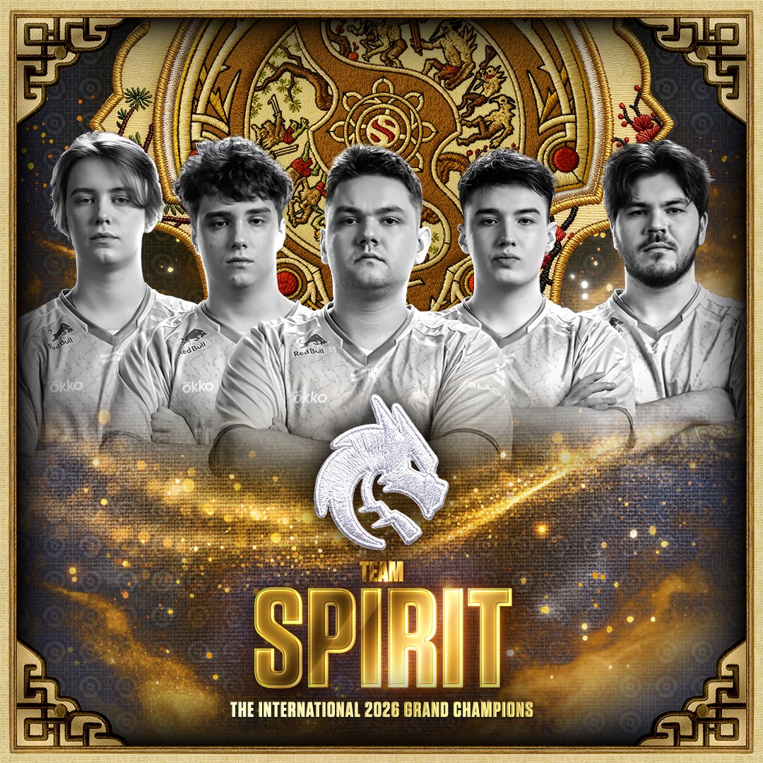 wykrhm's tweet photo. Team Spirit are the Grand Champions of The International 2026. CONGRATULATIONS!! Yatoro &amp; Collapse are the first ever Three Time Champions. Larl gains his Second Ring. #TI15 #Dota2 https://t.co/bJvbZOvHob