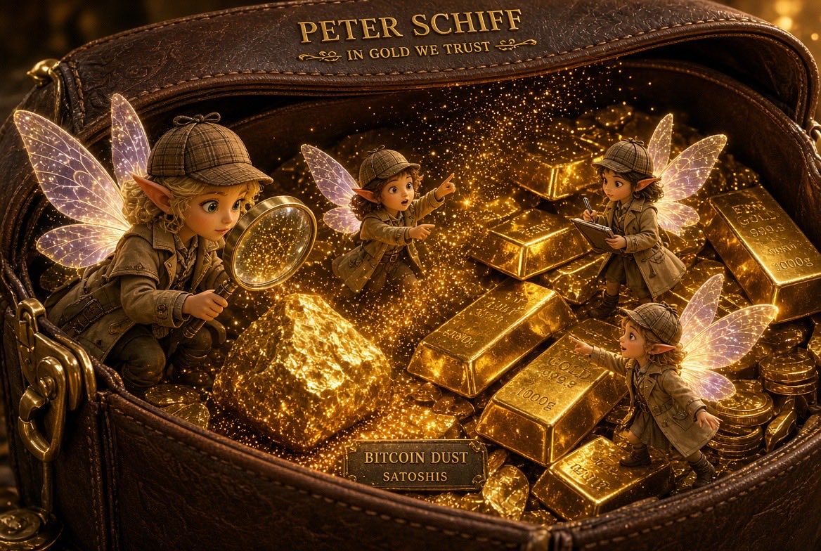 FFairiesRH's tweet photo. 🧚 Fairy Report #69420
 Classification: Highly Confidential (and slightly glittery)

Greetings from the enchanted realm, mortal followers!

Today our scouting party of dust-sized fairies accidentally tumbled into what we believe is the personal wallet of one Peter Schiff.

Initial findings:
•Towering mountains of gleaming gold bars
•Rivers of shiny yellow metal flowing as far as the eye can see
•Enough physical bullion to make a dragon jealous

But wait… what’s this?

Under a particularly large gold nugget, using our tiniest magnifying glasses and a lot of fairy dust, we discovered microscopic particles of BTC dust. 

Just a few satoshis. Barely enough to buy a single digital acorn.

The gold is loud. The gold is proud. The gold is everywhere.

Yet those tiny Bitcoin particles sit there quietly… like a secret the owner refuses to acknowledge.

Deep in the glittering caverns we whispered among ourselves: “Perhaps the king of gold has a tiny, forbidden soft spot for the orange coin… but the pain of admitting it out loud is simply too great for any mortal to bear.”

We carefully put everything back exactly as we found it (plus a few extra sparkles, because we’re fairies and we can’t help ourselves).

Mission complete.
 Back to the mushroom circle for debriefing and tiny celebratory mead.

Stay magical, stay curious, and never trust a wallet that only holds gold… 😉

#FairyReport #PeterSchiff #BTCDust #SecretStacker

(Posted on behalf of the official @FFairiesRH investigative team)