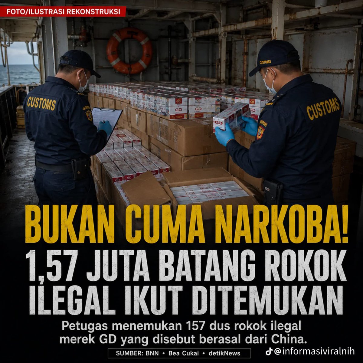 RobbLucci592165's tweet photo. 2,6 ton Narkoba cair diamankan!!!
Kapal MV. Ocean Porter disergap dilaut Kepri oleh tim Gabungan BNN RI, BEA CUKAI dan POLDA KEPRI.
#BNNRI #WarOnDrugsForHumanity #beacukai #PoldaKepri https://t.co/wyDRecSrXc