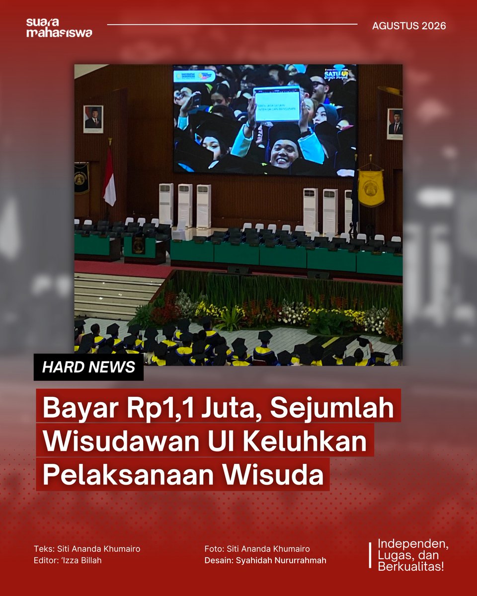 SumaUI's tweet photo. [Hard News]

Bayar Rp1,1 Juta, Sejumlah Wisudawan UI Keluhkan Pelaksanaan Wisuda

https://t.co/jd2MmNAH1w https://t.co/5f4Xk4vx31
