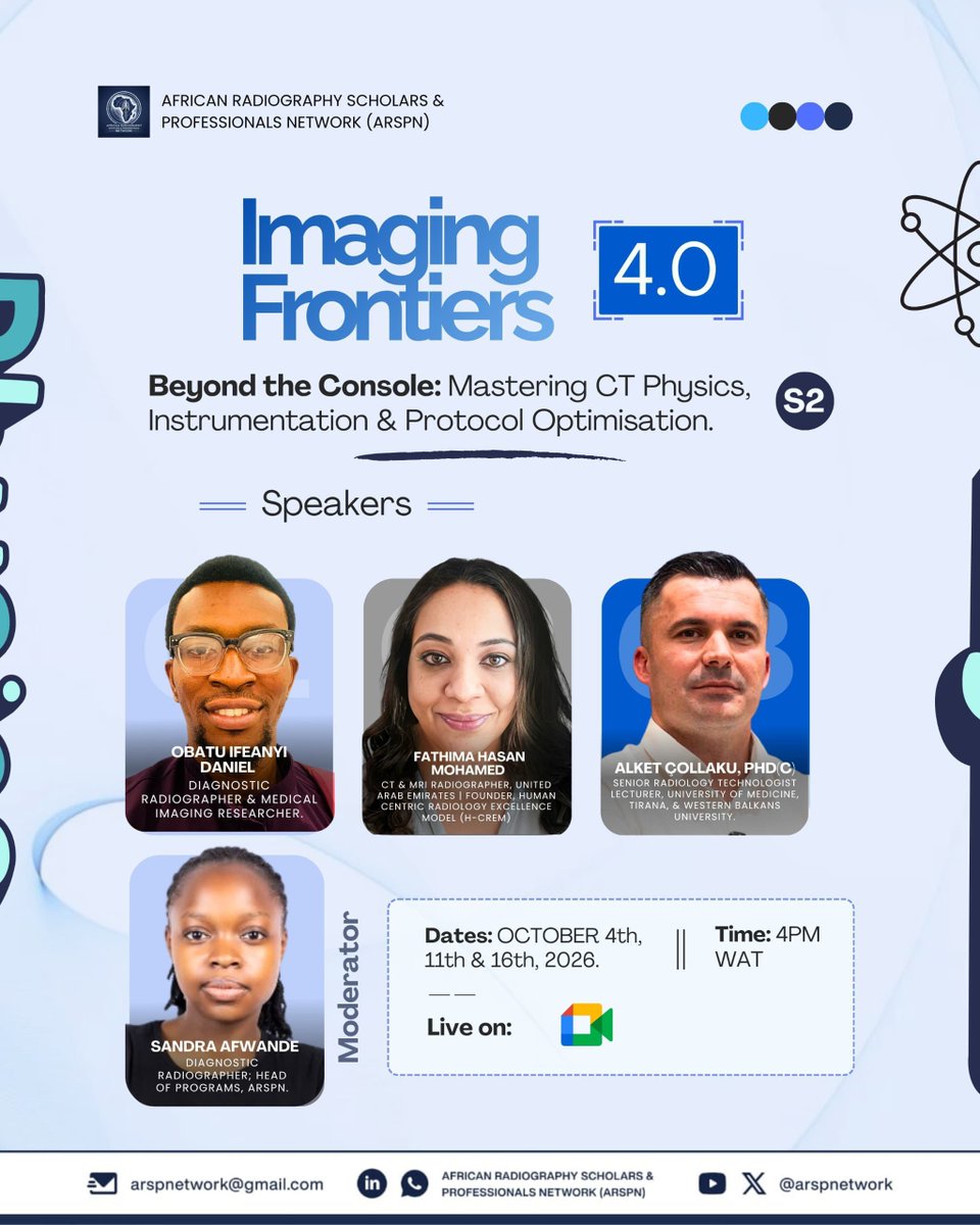 arspnetwork's tweet photo. 🚨 THE WAIT IS OVER!
ARSPN presents IMAGING FRONTIERS 4.0 — Beyond the Console.🚀

Move beyond routine operation. Master the principles that underpin CT and MRI. 🧲🩻
📄 See the event flyers for further details.
📌 Register here: https://t.co/qsanVNDYPN
#ImagingFrontiers4 #ARSPN https://t.co/w0Gv4diAxe
