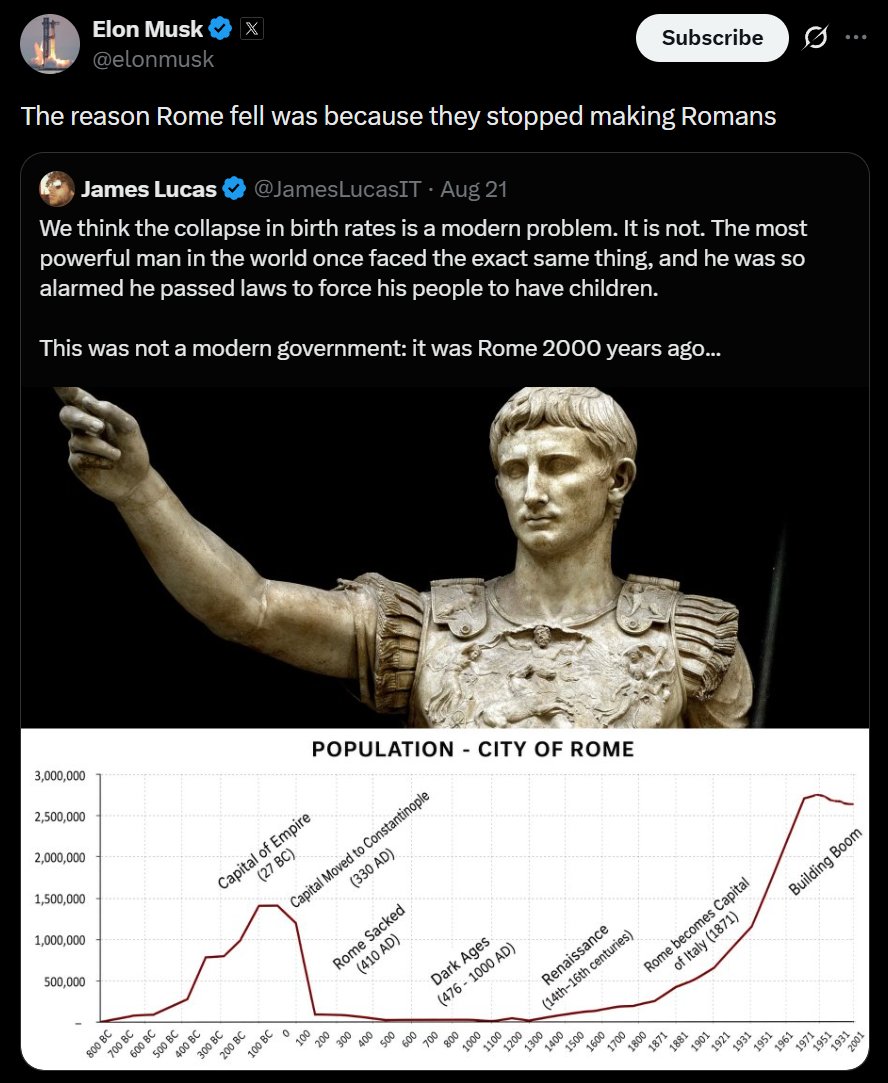 DiggingInTheDi1's tweet photo. People don't just choose to do this

Rome over-expanded its empire and invited foreigners to be "Roman" and suddenly Roman values disappeared

Sound familiar? https://t.co/ROOCD1K7Z2