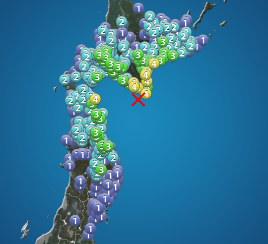 wni_jp's tweet photo. 【地震情報】
8月23日 22:45 震度4
震源：浦河沖 M6.0 深さ約40km
この地震による津波の心配はありません。
https://t.co/ng8ZfwVU1m https://t.co/RY56lyjSer