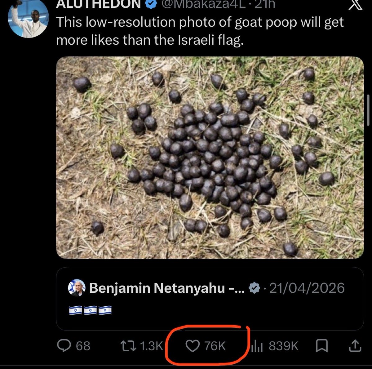 hoorfiya's tweet photo. @netanyahu Ratiod by some goat 🐐 💩 https://t.co/cwwBAgcndi