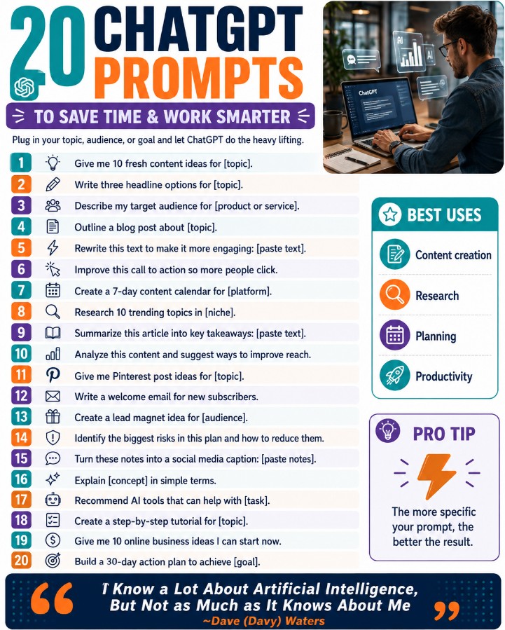 SupplyChainBlog's tweet photo. 20 ChatGPT Prompts to Save Time and Work Smarter.
#ChatGPTPrompts #aiprompts ##AutomationTools #chatgptforbusiness #chatgpttips https://t.co/4DjLGoJXKC