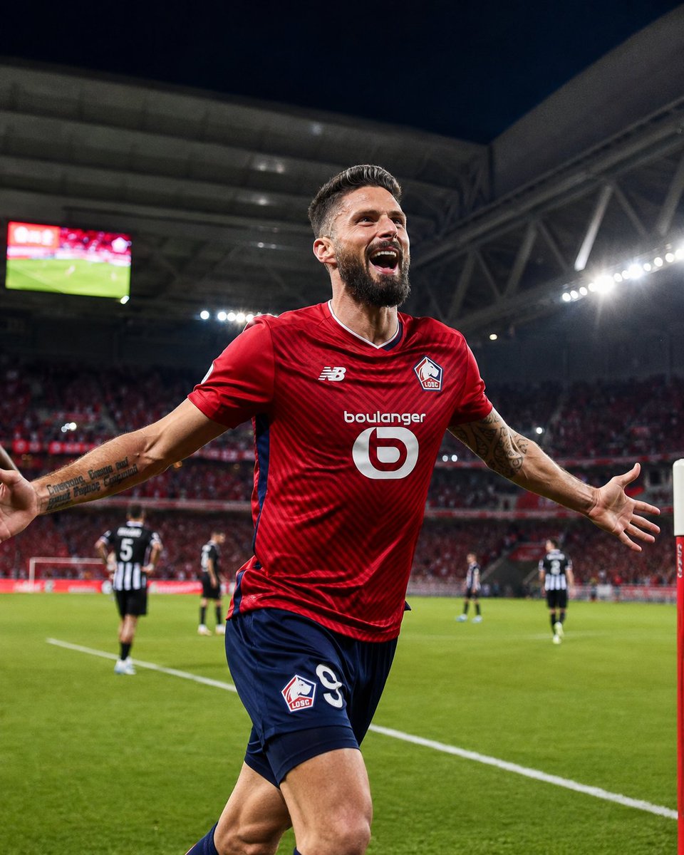 Nail1253114188's tweet photo. GIROUD FAIT TREMBLER LE STADE ! 🔥⚽
Olivier giroud célèbre son but avec lille face à angers. Une finition de grand buteur et une ambiance incroyable ! ❤️🤍
#Giroud #LOSC #Lille #AngersSCO #Ligue1 #Football #Buteur #Saison20262027 #Ancelotti #SCOLOSC #Bentaleb #Letang #SRFCPSG https://t.co/5gTmF5hEhk
