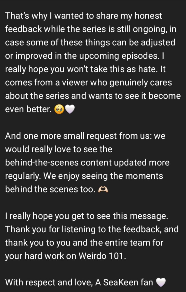 SeakeenMom's tweet photo. Dear P’Champ, @champwee 

I really hope you get to see this message. Thank you for listening to the feedback, and thank you to you and the entire team for your hard work on Weirdo 101.

With respect and love. 

#WEIRDO101Series https://t.co/YU6ChrkuxJ