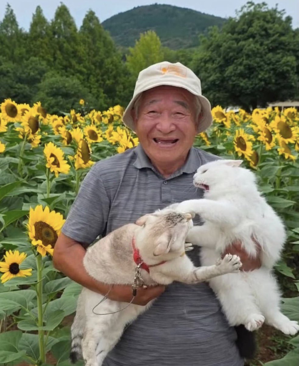 WeAssessCats's tweet photo. Japanese grandfather goes viral after his cat photoshoot ends in chaos https://t.co/7VoGNo90tf