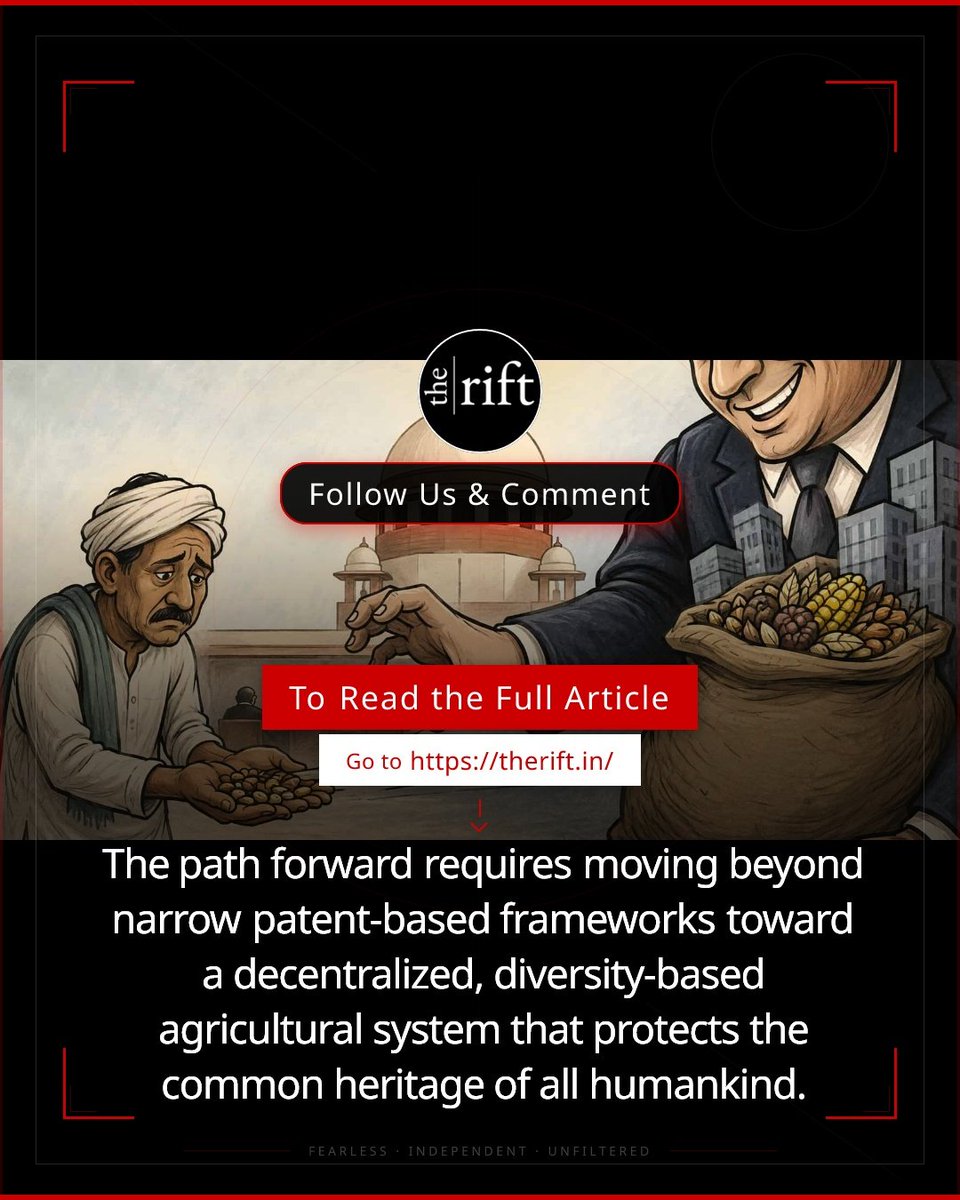 theriftin's tweet photo. Legal Struggle for Seed Rights of Farmers
The Supreme Court’s recent judgment comes as a disappointment, failing to protect farmers’ seed rights against corporate control, threatening India’s unique sui generis law.
https://t.co/dQ2FbhyLIy https://t.co/AxM4ltHUfU