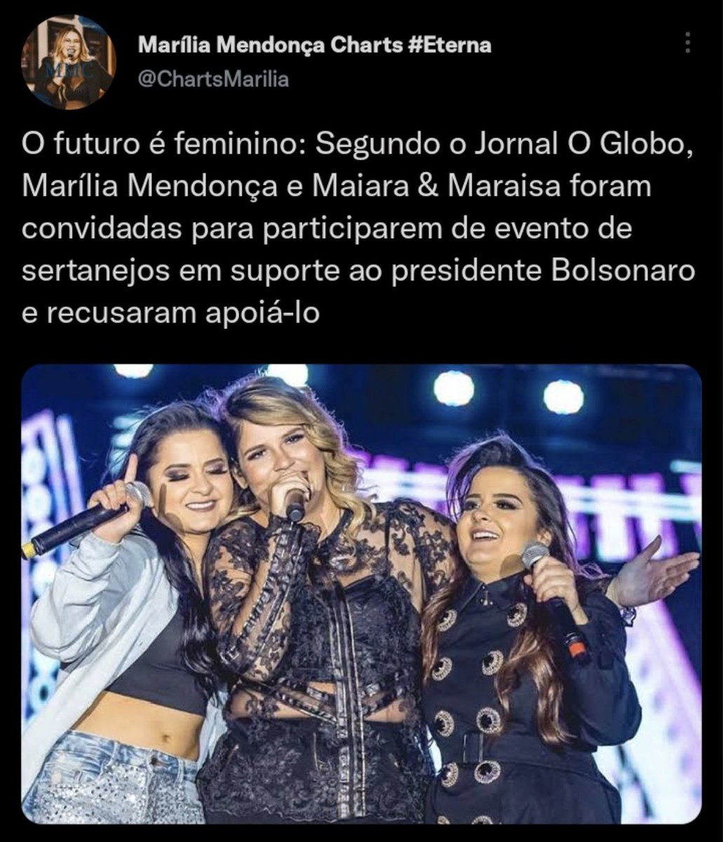 erickbsantana's tweet photo. aprende, ana castela! 

marília mendonça e maiara e maraisa vocês sempre serão as maiores! https://t.co/y6zceDOe6d